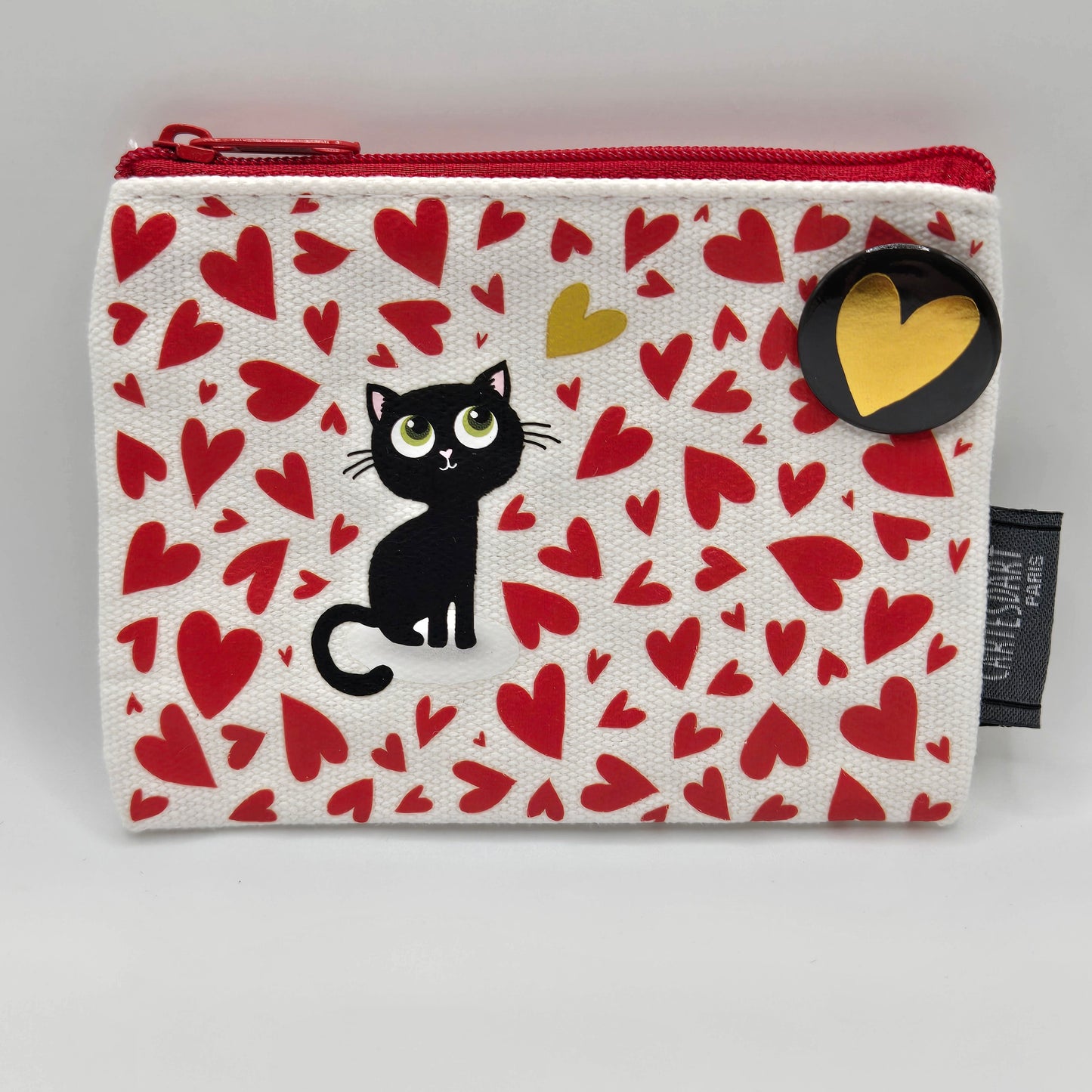 Mini pouch, black cat and read hearts