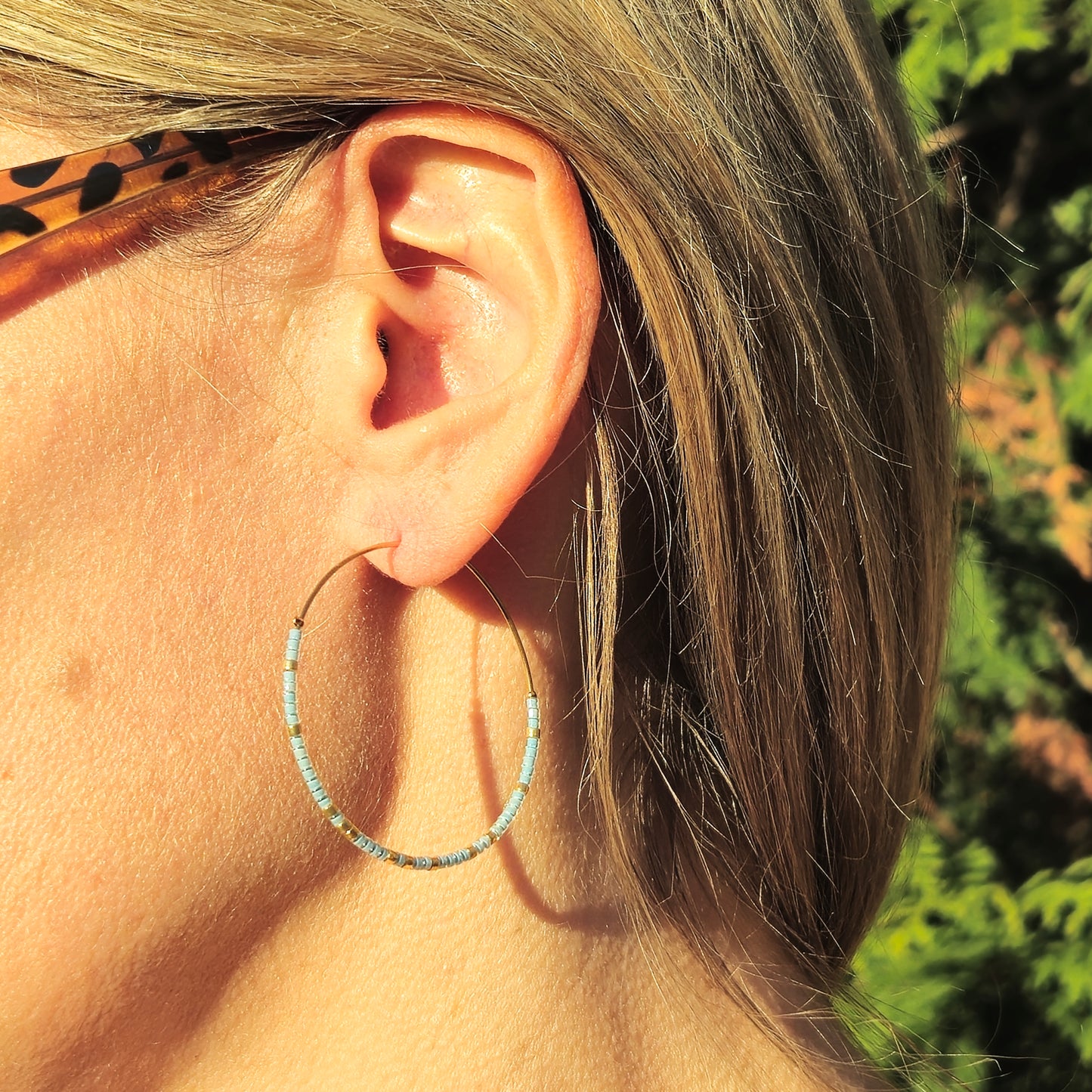 Earring hoops blue Miyuki beads