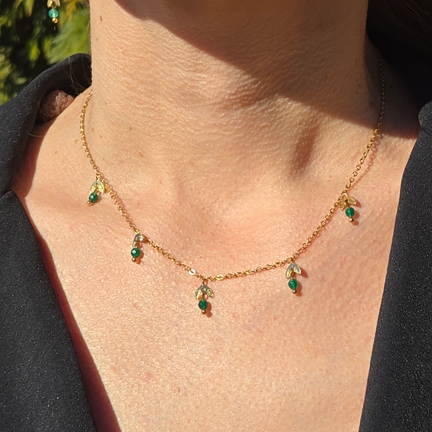 Necklace with leaves and beads