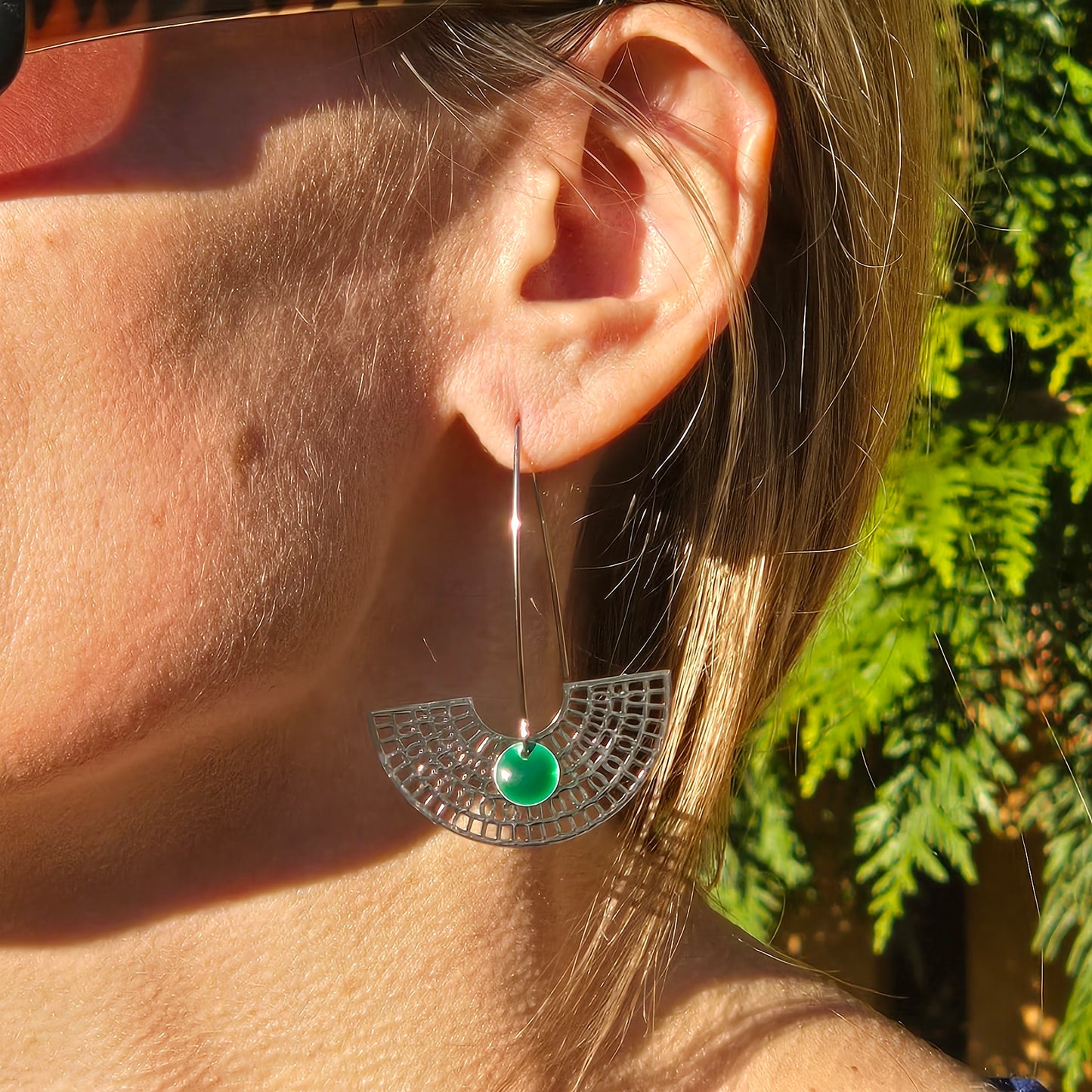 Earrings " The dreamer" silvered & green sequins