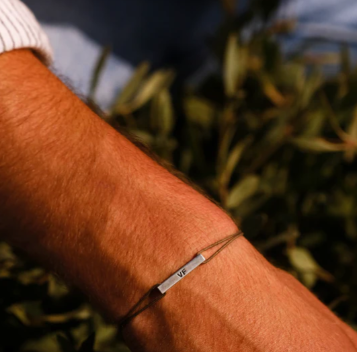 Bracelet "barre" silver & kaki cord