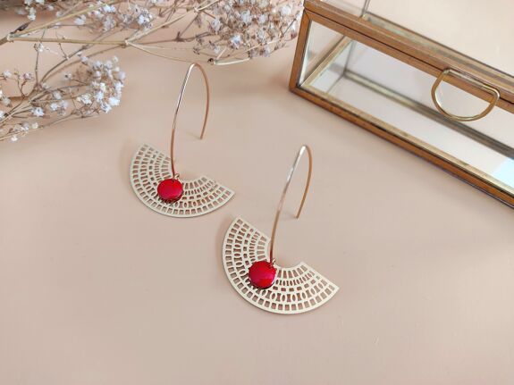 Earrings " The dreamer" gilded & red sequins