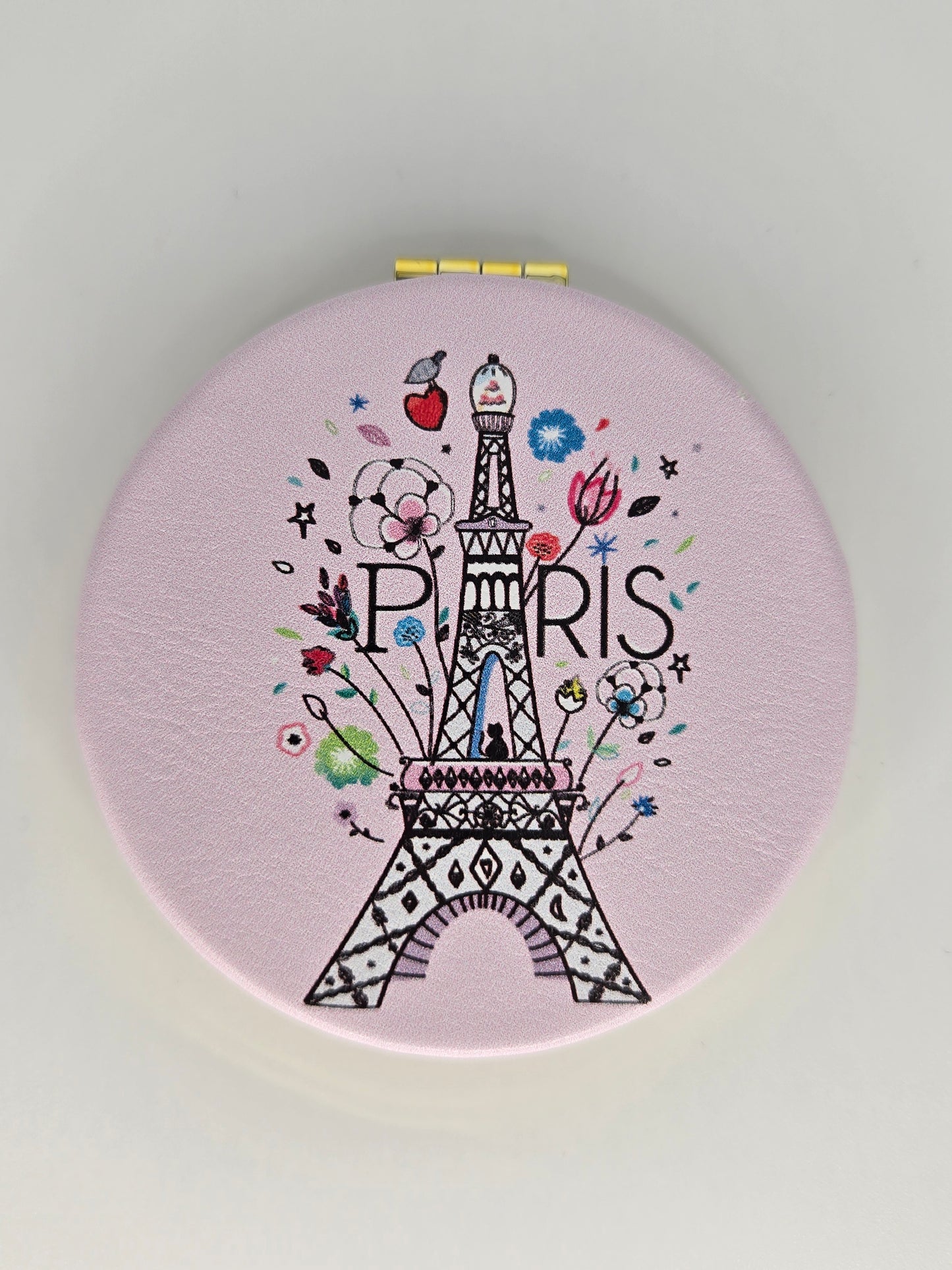 Baby pink pocket mirror, Eiffel tower