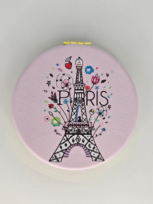 Baby pink pocket mirror, Eiffel tower