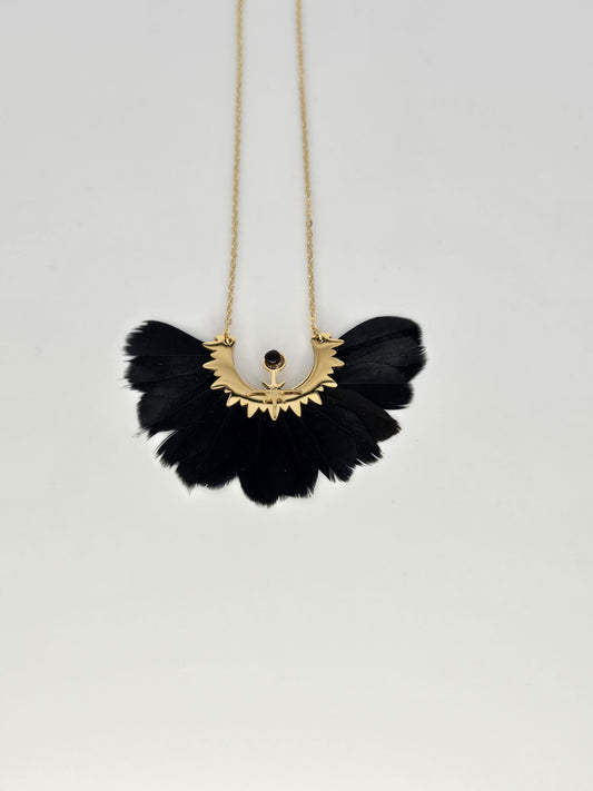 Necklace black feathers