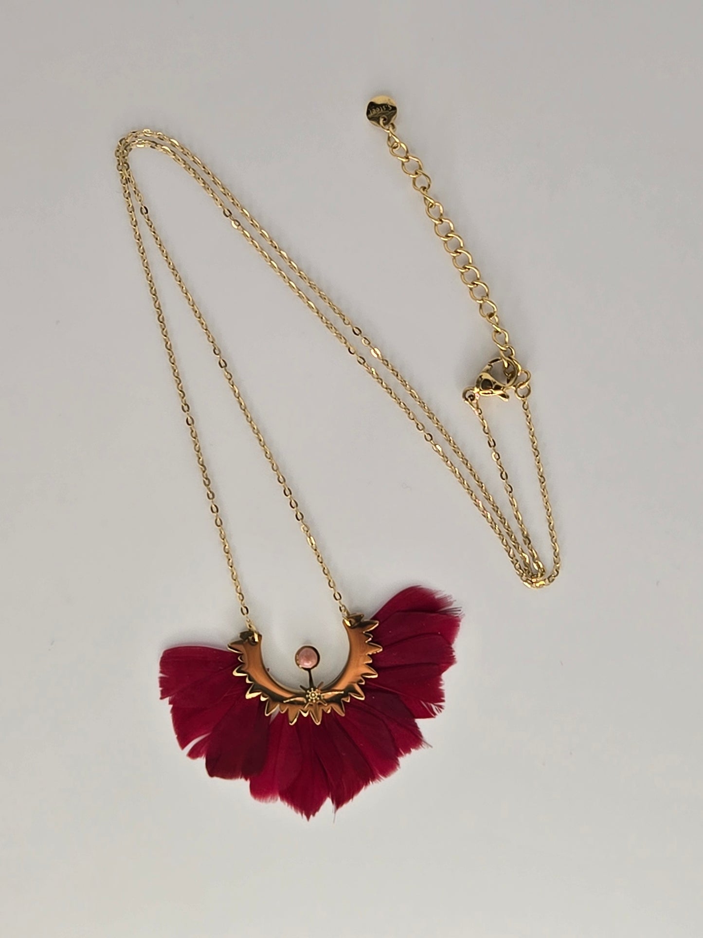 Necklace red feathers