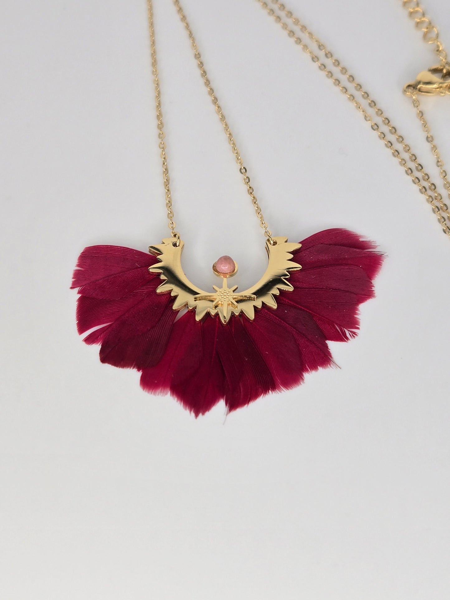 Necklace red feathers