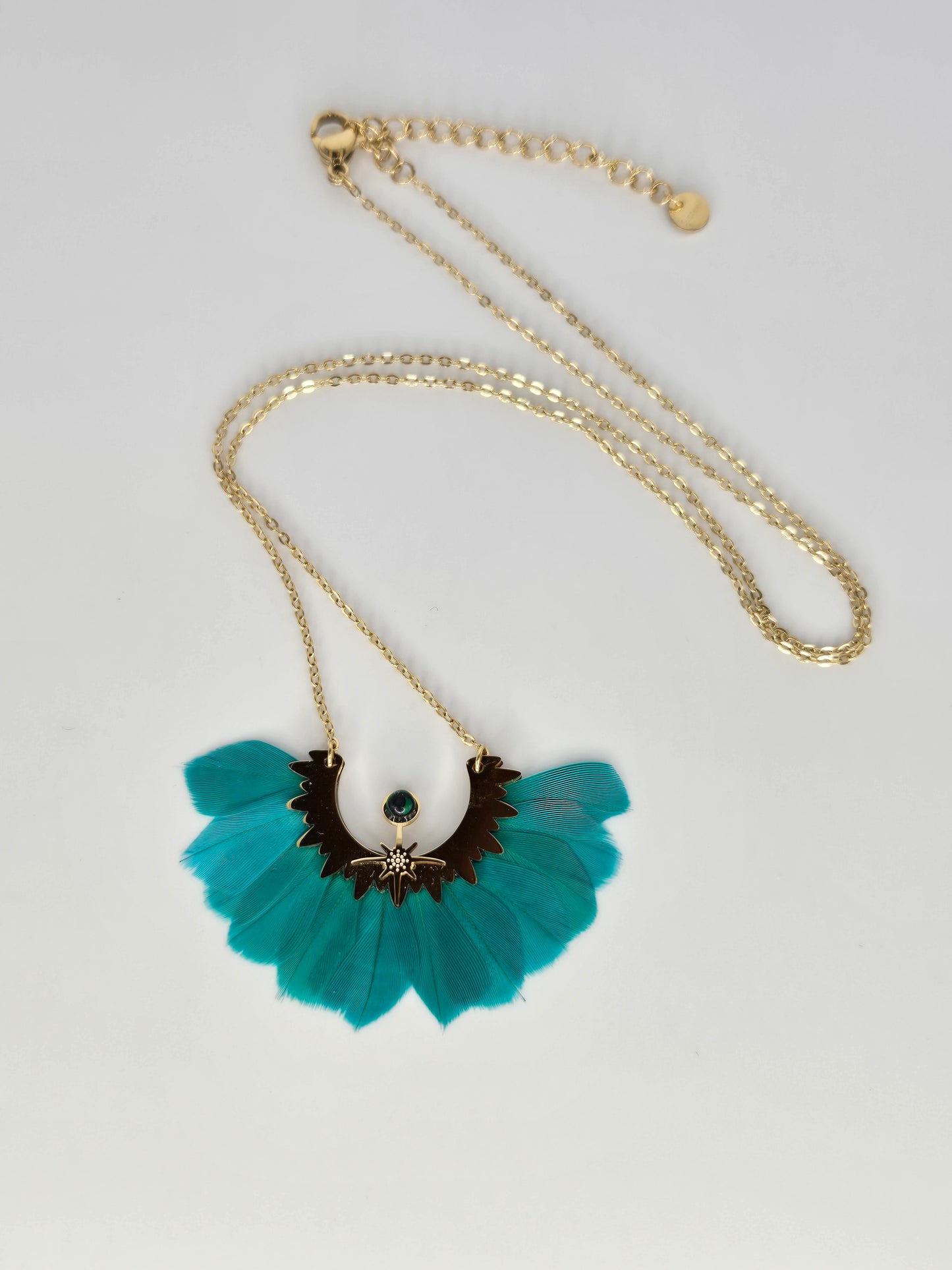 Necklace turquoise feathers