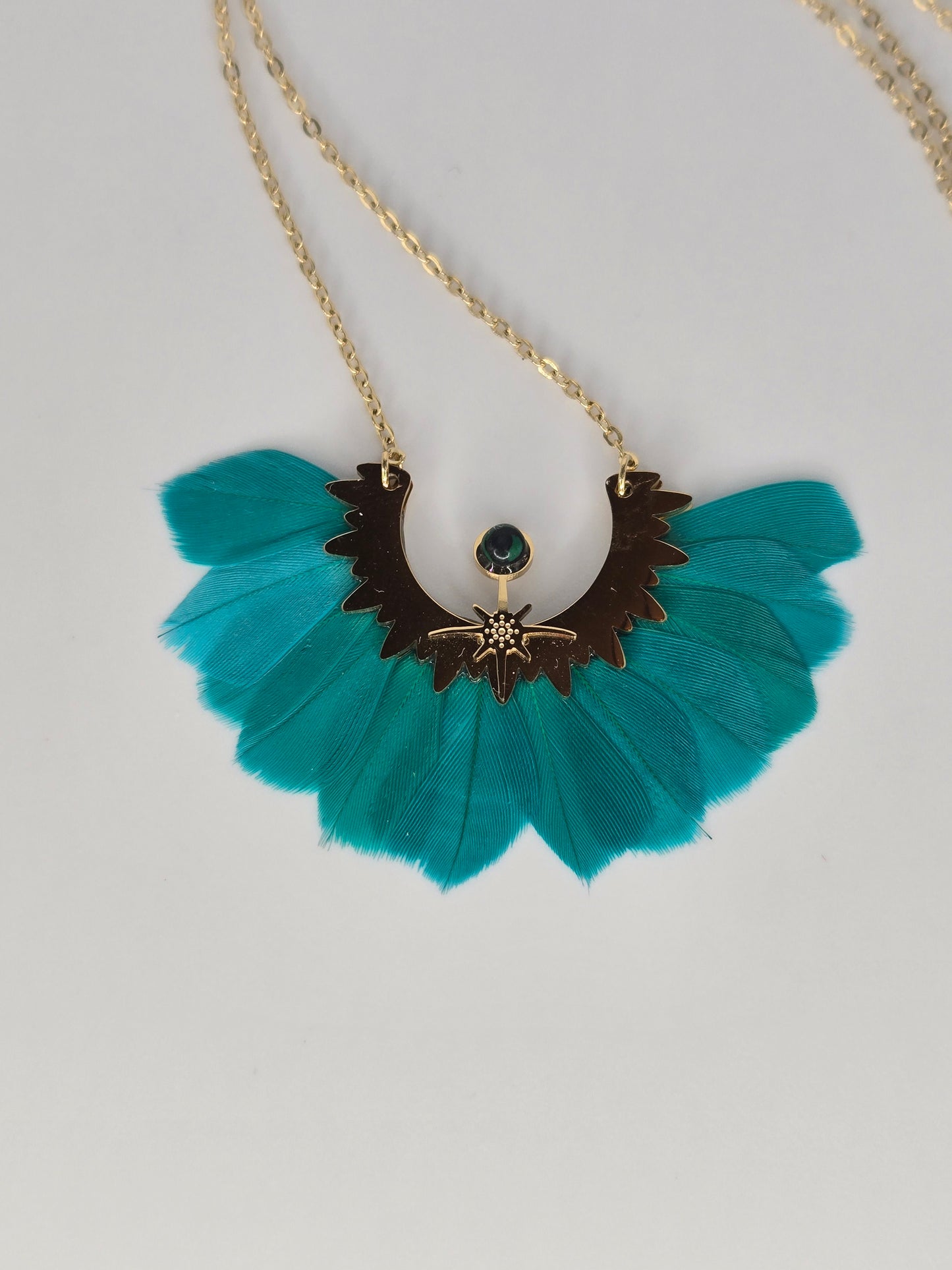 Necklace turquoise feathers