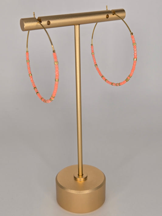 Earring hoops coral Miyuki beads