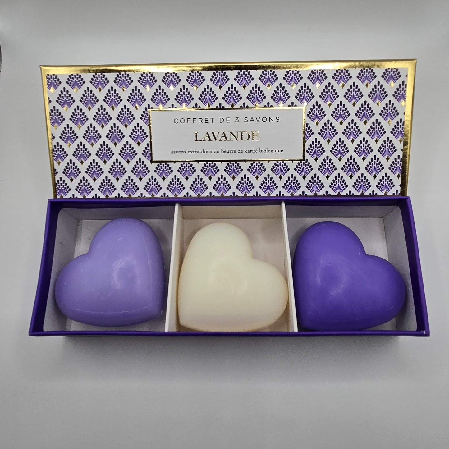 Set of 3 hearts Lavender soaps "Art Deco"