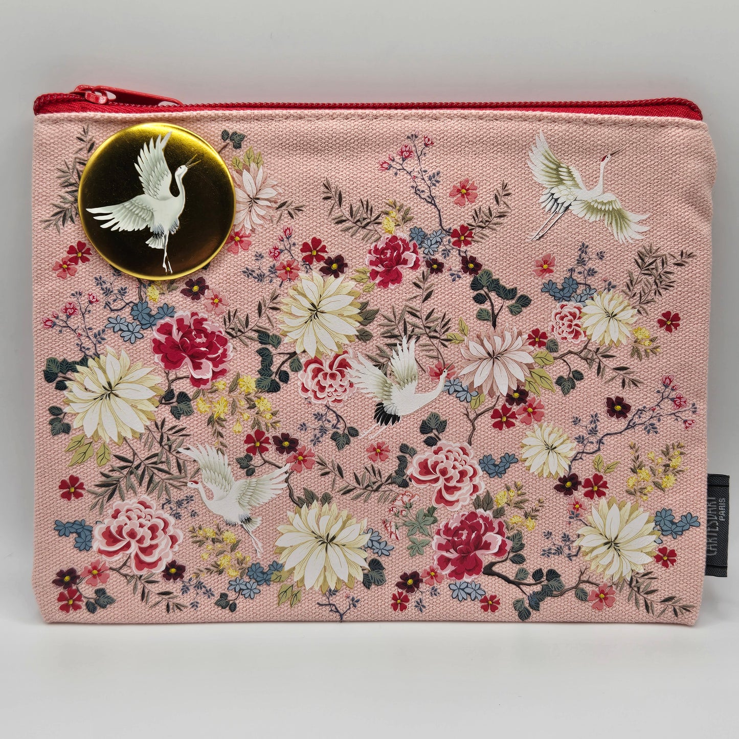 Cotton pouch, pink birds