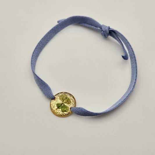 Clover blue satin elastic bracelet