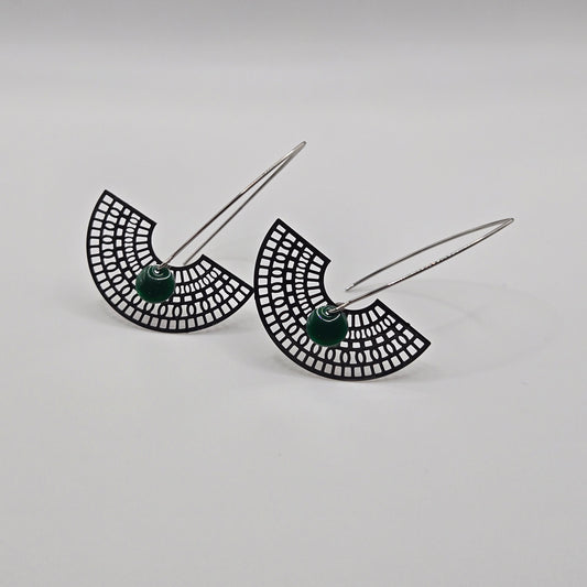 Earrings " The dreamer" silvered & green sequins