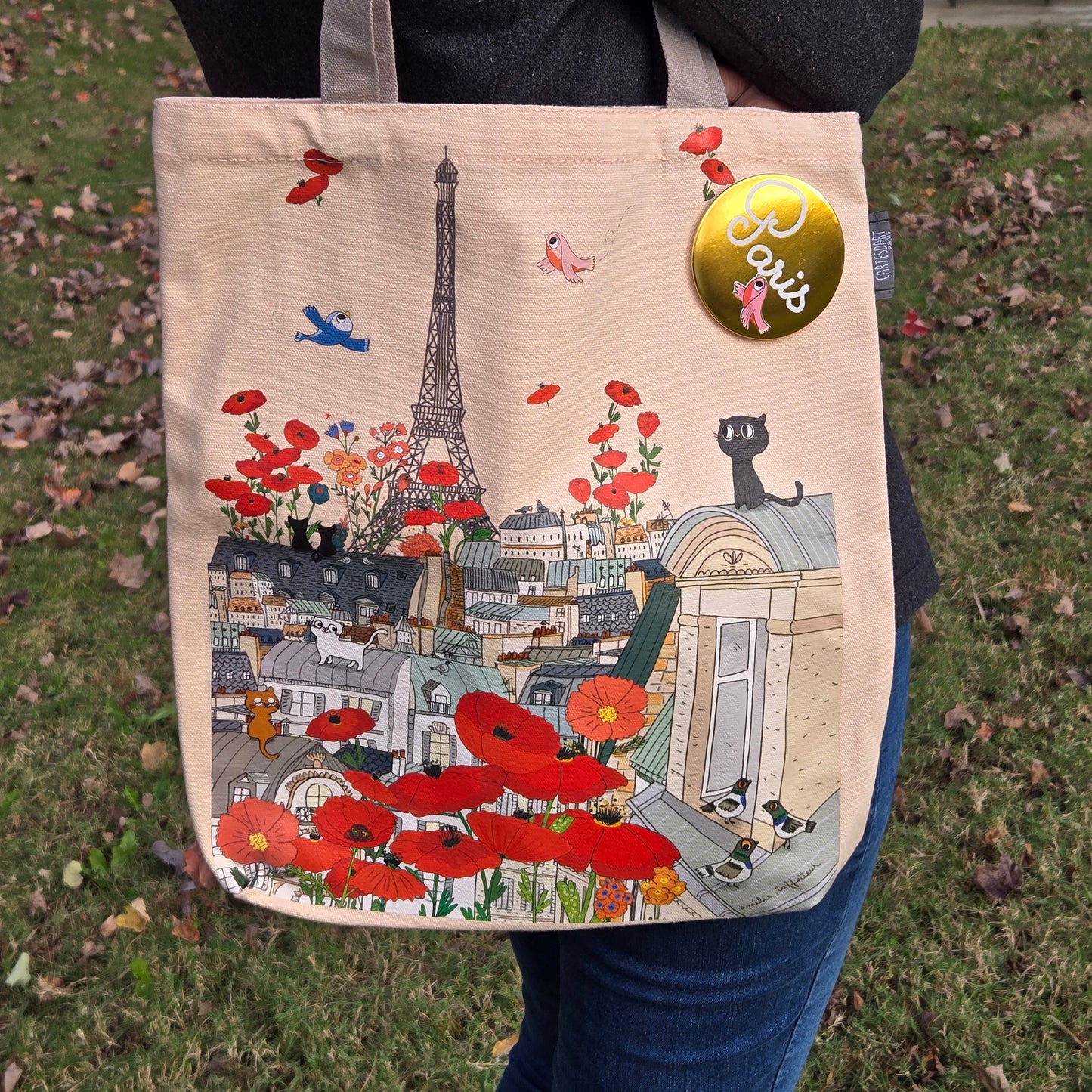 Tote bag pink and poppies