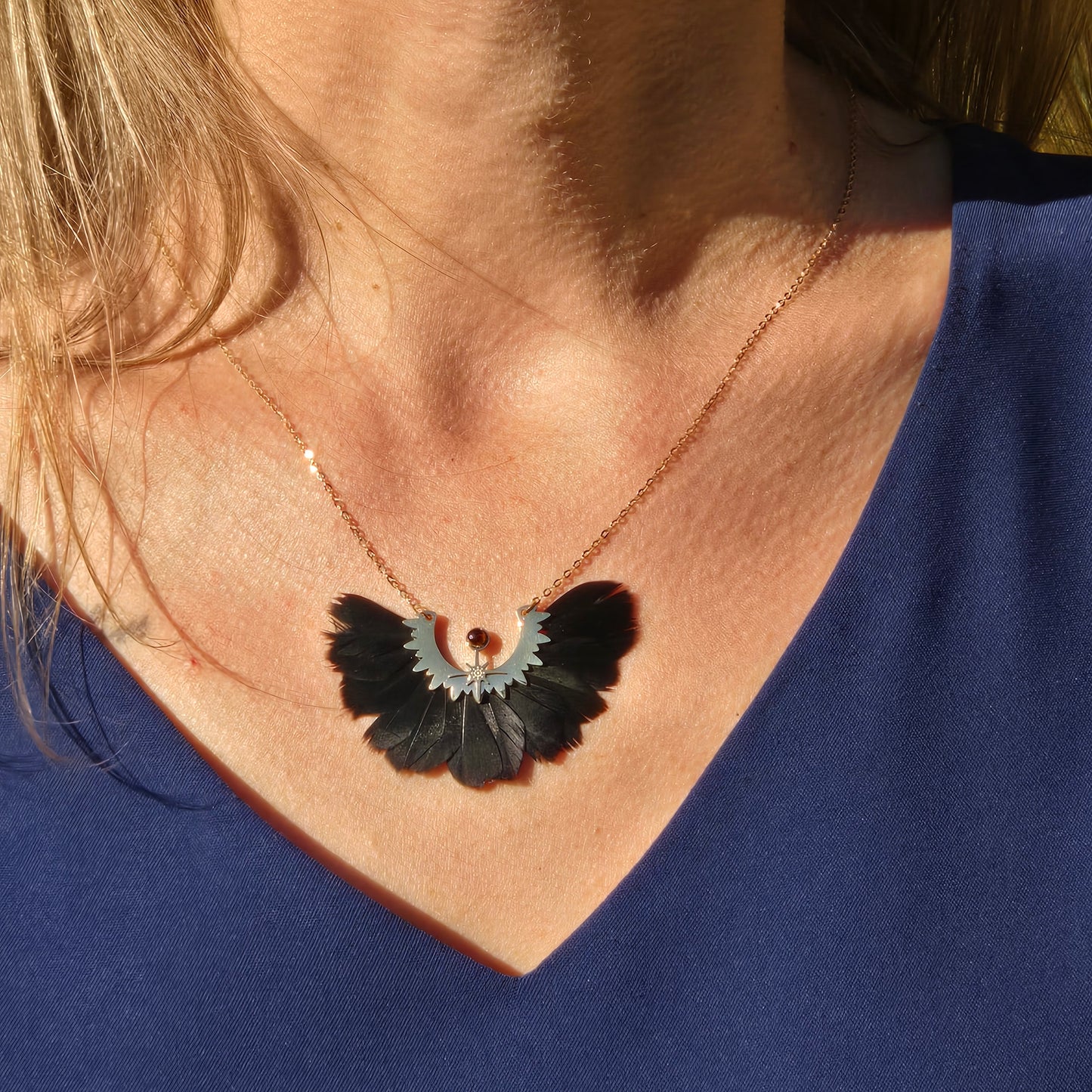 Necklace black feathers