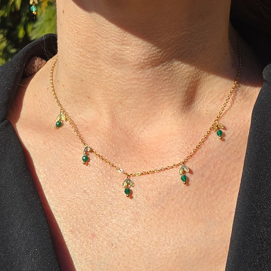 Necklace with leaves and beads