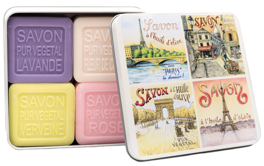 4 soaps in tin box "Views of Paris"