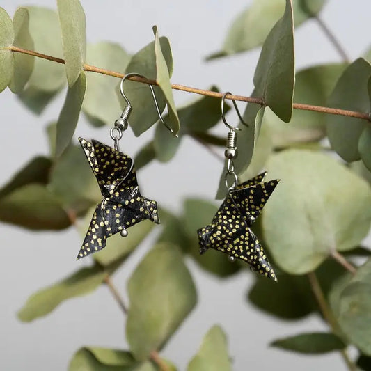 Earrings couple of black and gold doves