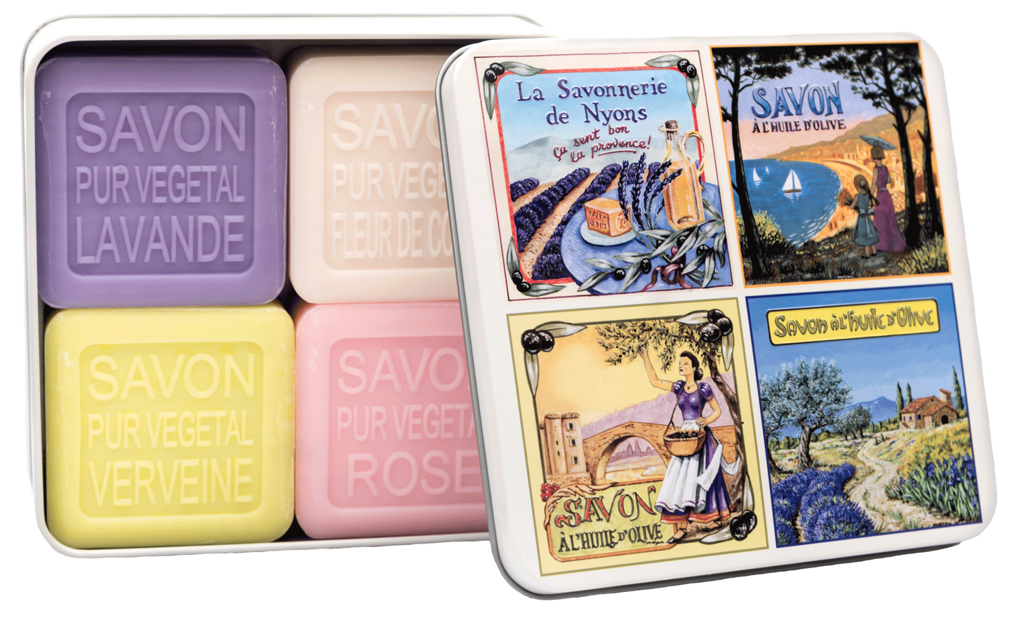 4 soaps, tin box "Views of Provence"