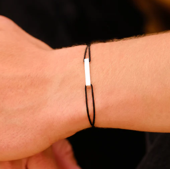 Bracelet "barre" silver & black cord