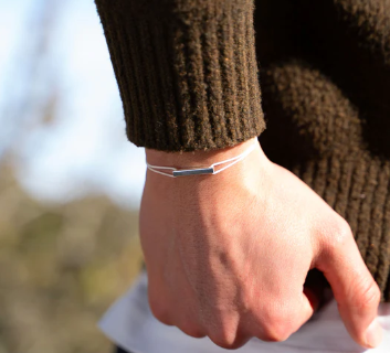 Bracelet "barre" silver & white cord