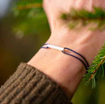 Bracelet "barre" silver & navy cord