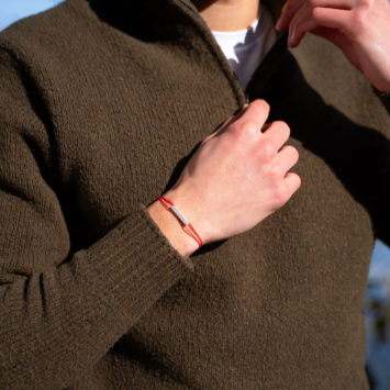 Bracelet "barre" silver & red cord