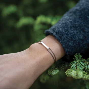 Bracelet "barre" silver & beige cord