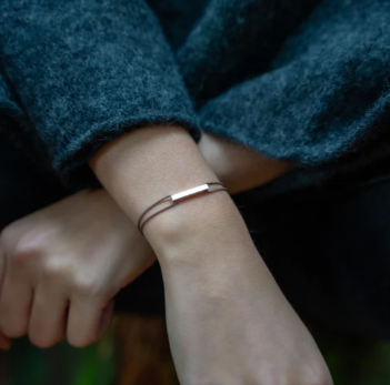 Bracelet "barre" silver & beige cord