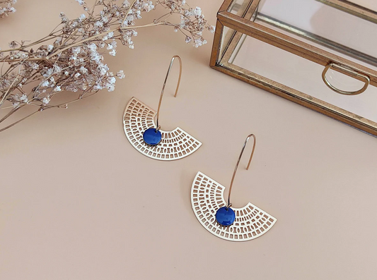 Earrings " The dreamer" gilded & blue sequins