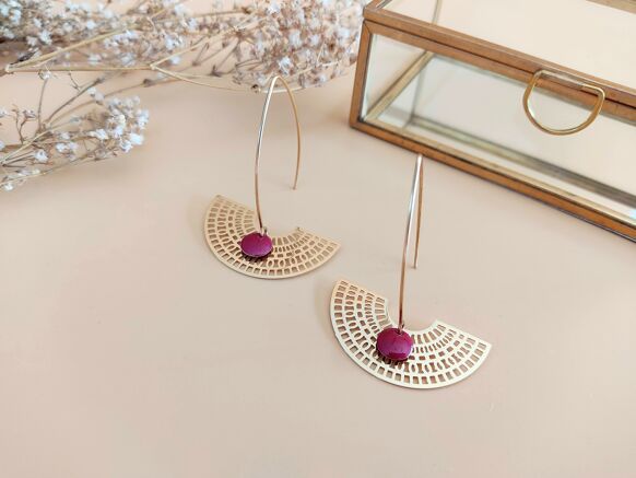 Earrings " The dreamer" gilded & burgundy sequins