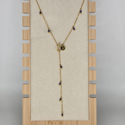 Long chain necklace blue stones